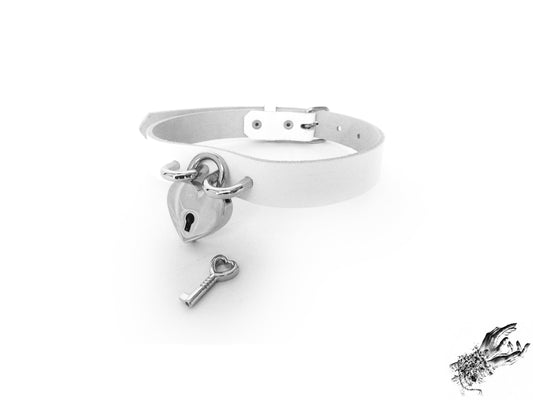 White Heart Padlock Choker with Key