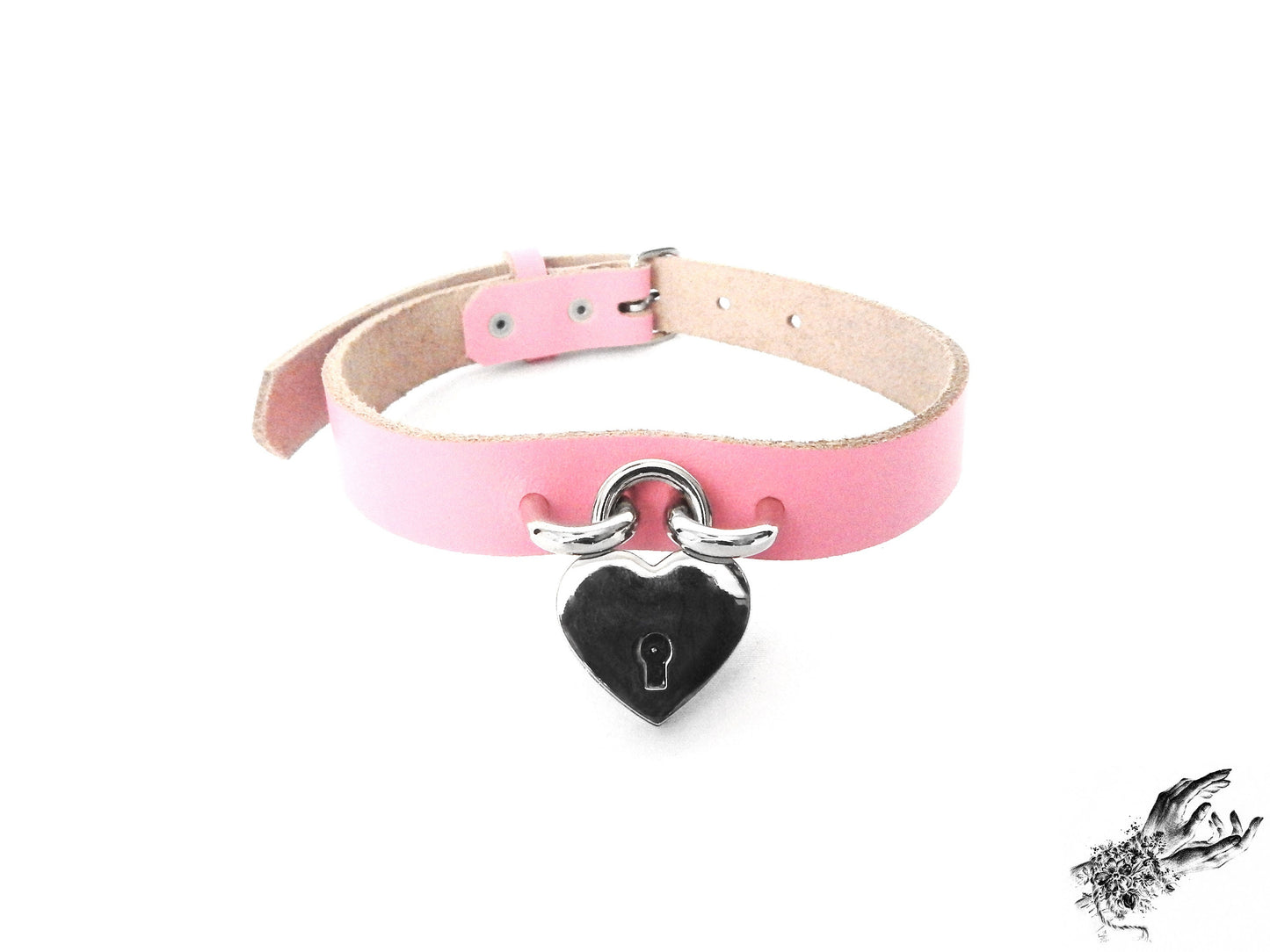 Pink Heart Padlock Choker with Key