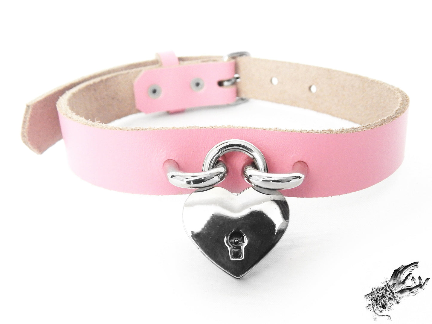 Pink Heart Padlock Choker with Key