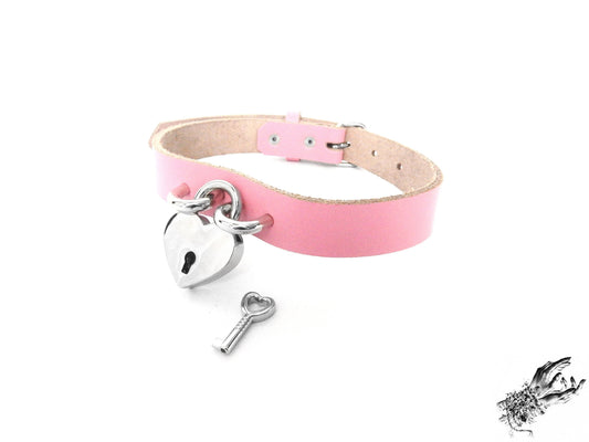 Pink Heart Padlock Choker with Key