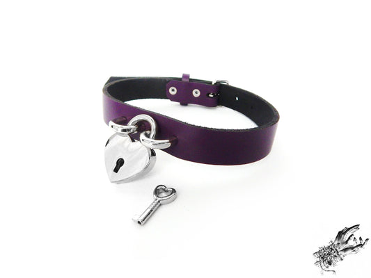 Purple Heart Padlock Choker with Key