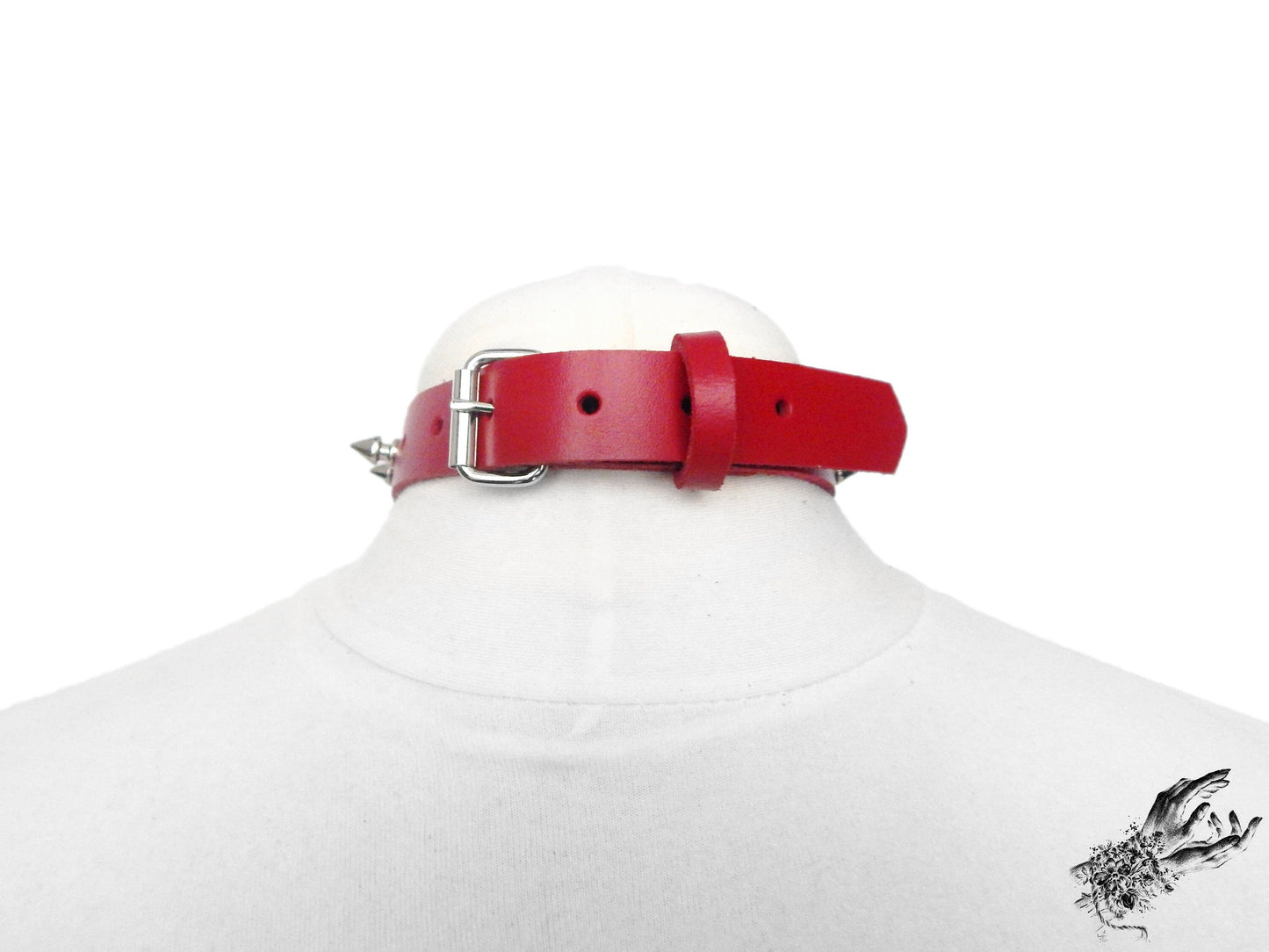 Red Studded Heart Padlock Choker with Key