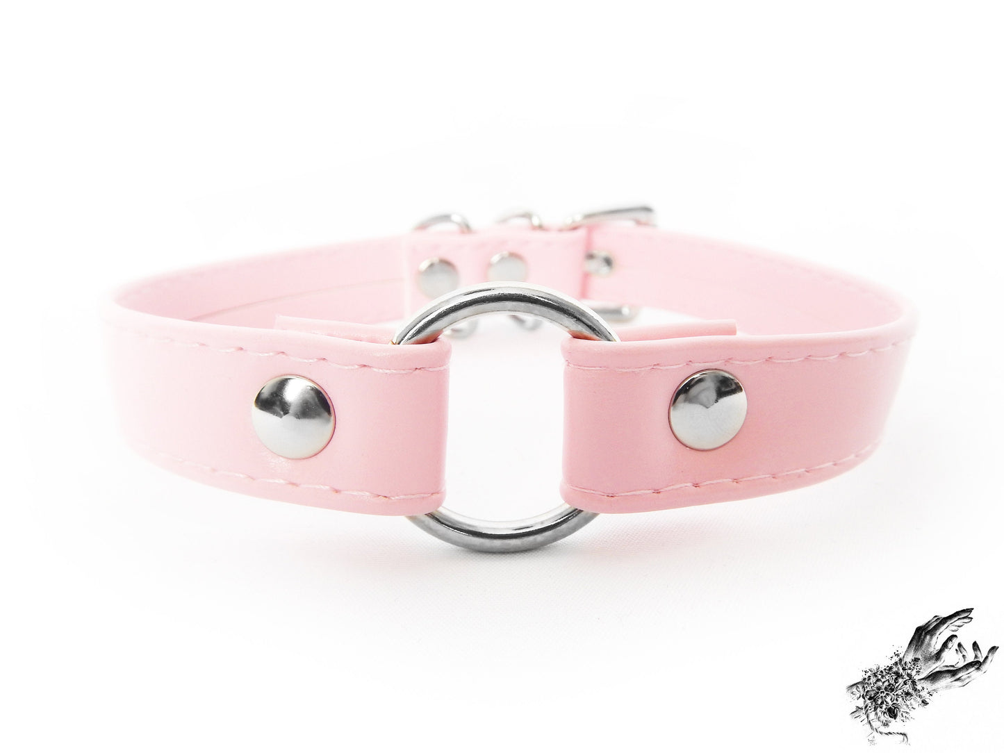 Pink Faux Leather O Ring Choker