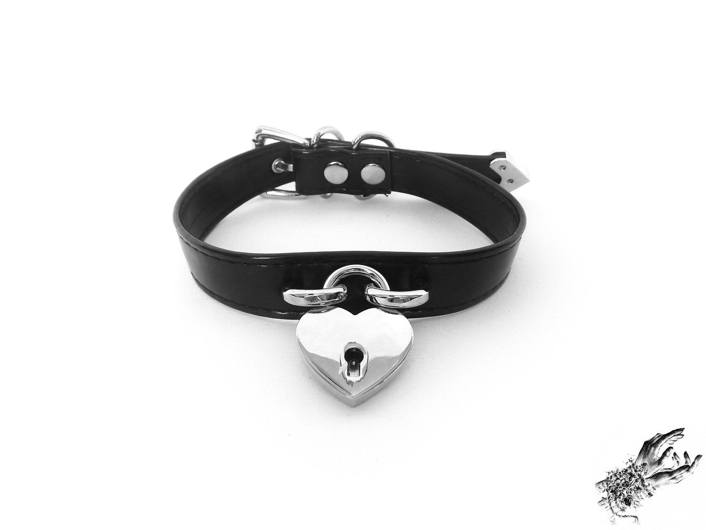 Black Faux Leather Heart Padlock Choker