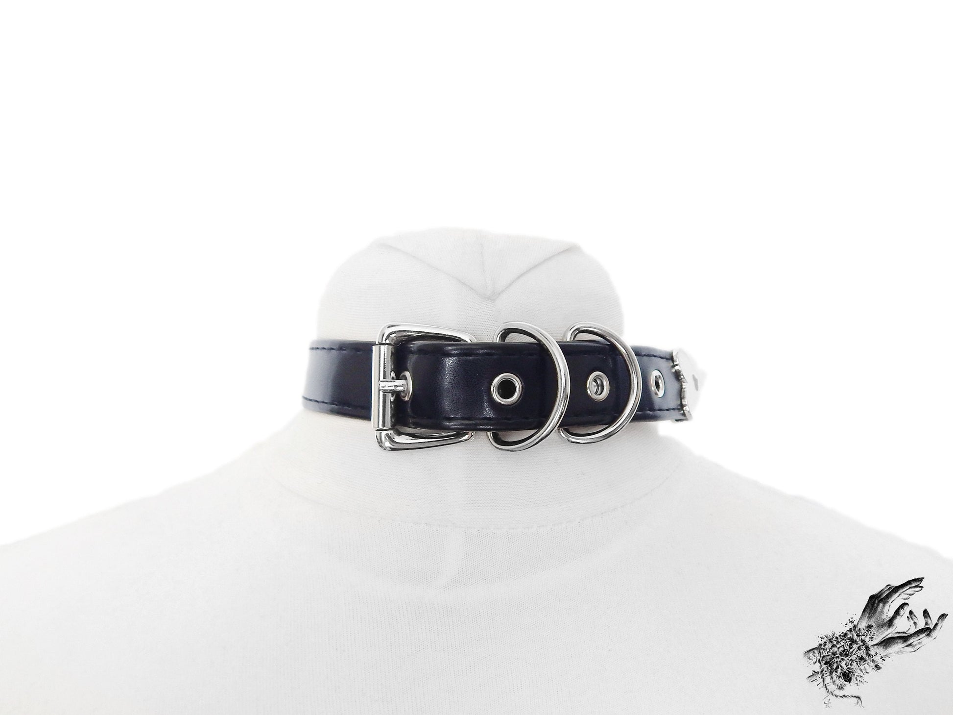 Black Faux Leather Heart Padlock Choker - 8th Sin