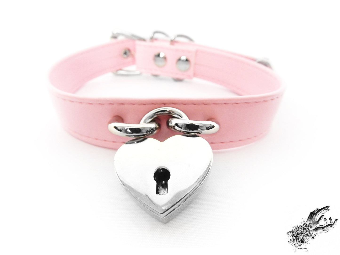 Pink Faux Leather Heart Padlock Choker