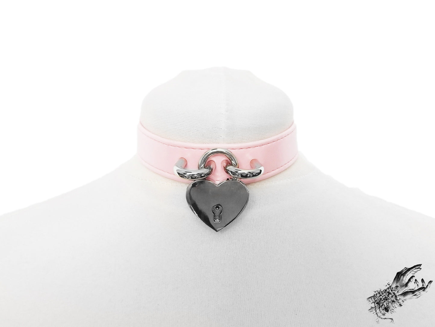 Pink Faux Leather Heart Padlock Choker