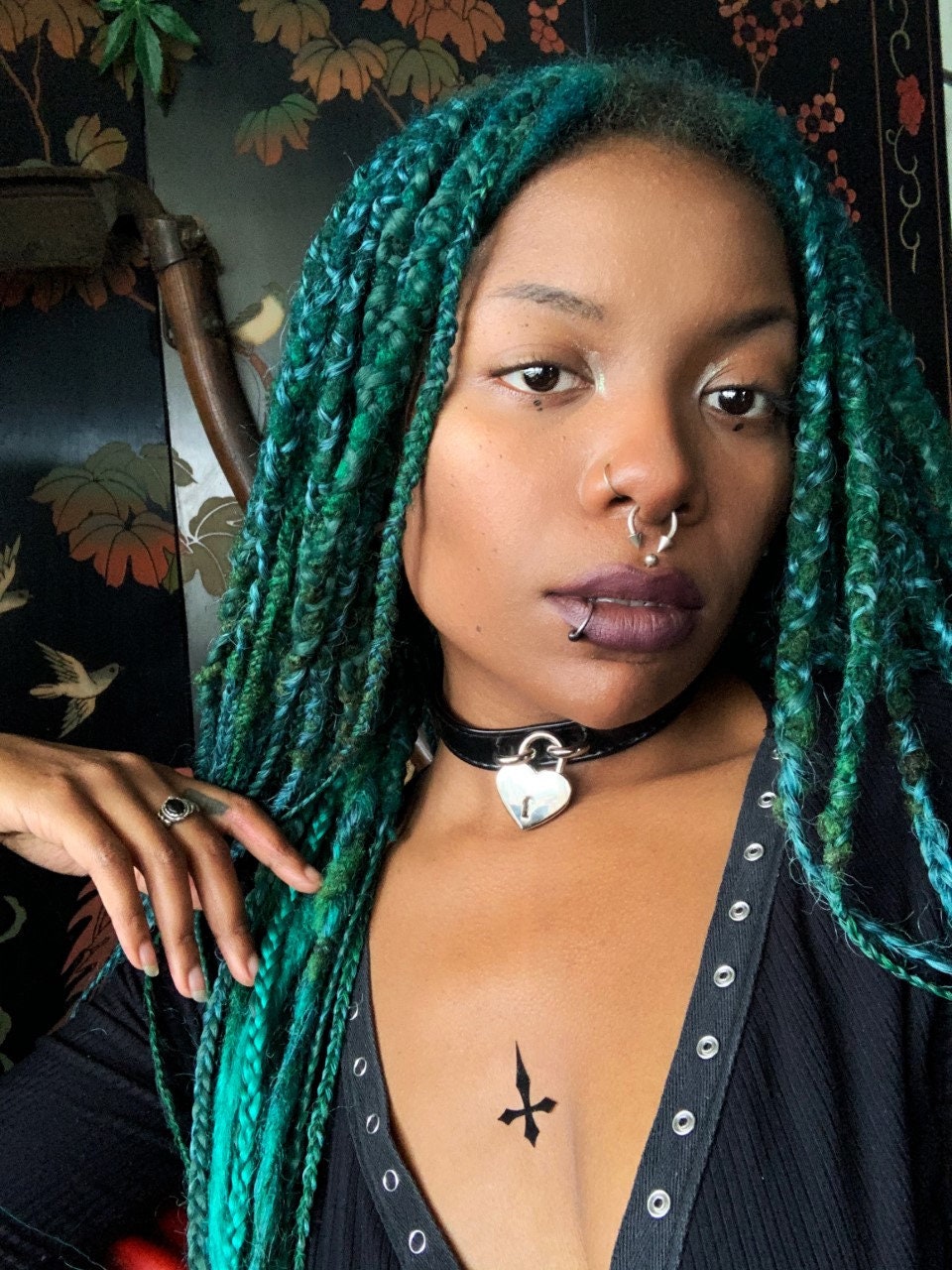 Black Faux Leather Heart Padlock Choker - 8th Sin