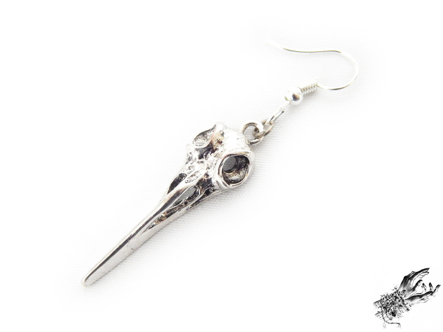 Antique Silver Bird Skull Earrings