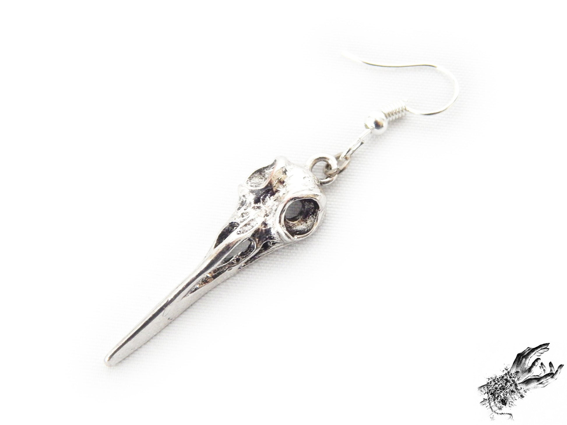 Antique Silver Bird Skull Earrings - 8th Sin