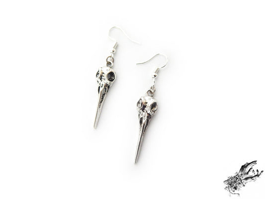 Antique Silver Bird Skull Earrings - 8th Sin