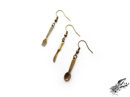 Antique Bronze Cutlery Earrings - 8th Sin