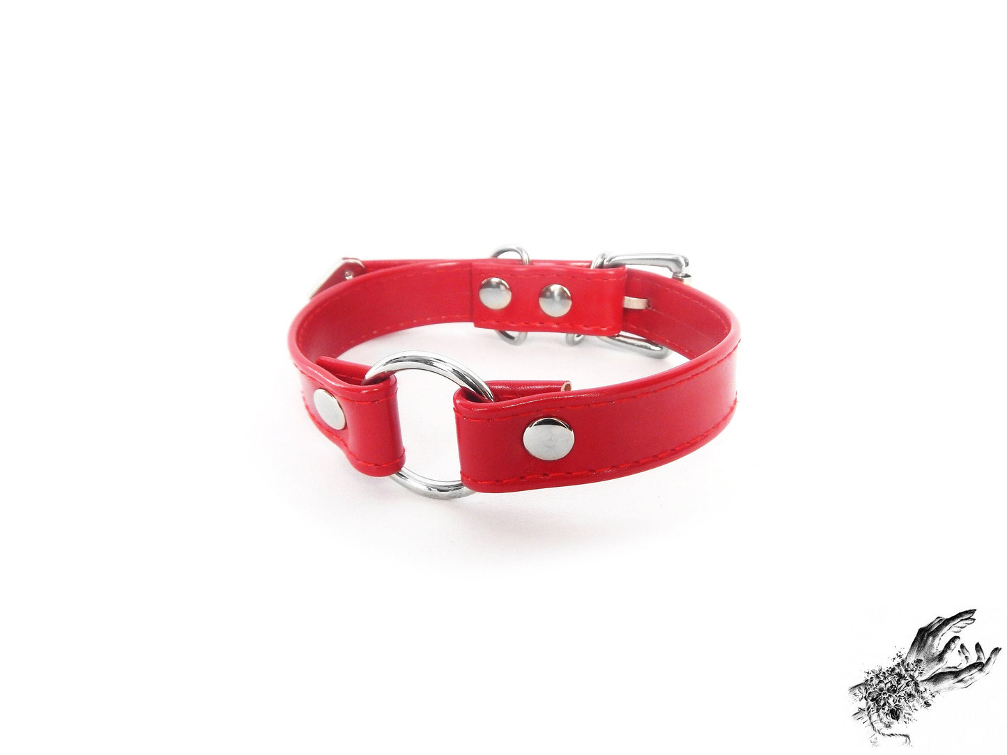 Red Faux Leather O Ring Choker