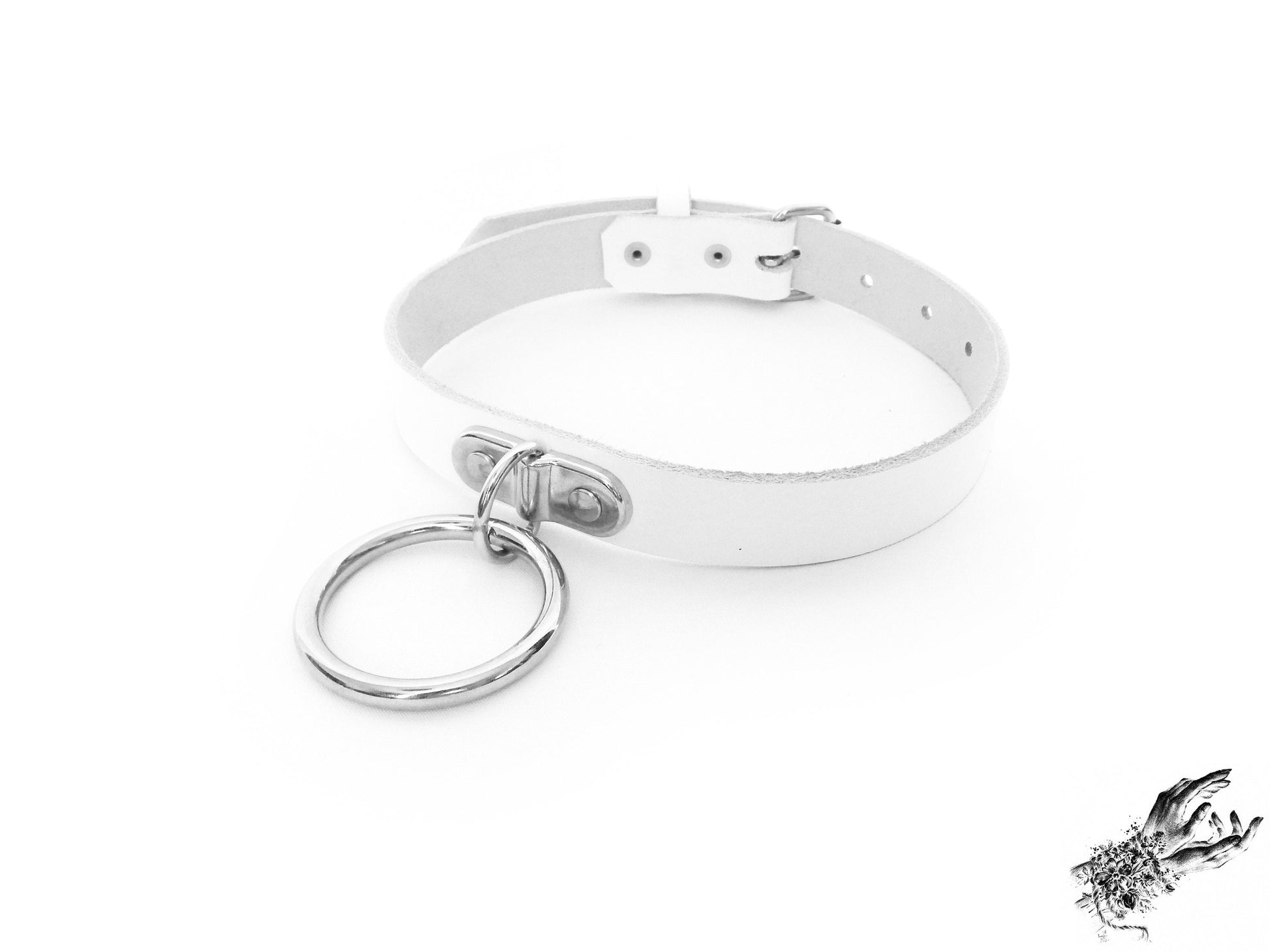 White Leather D and O Ring Choker - 8th Sin