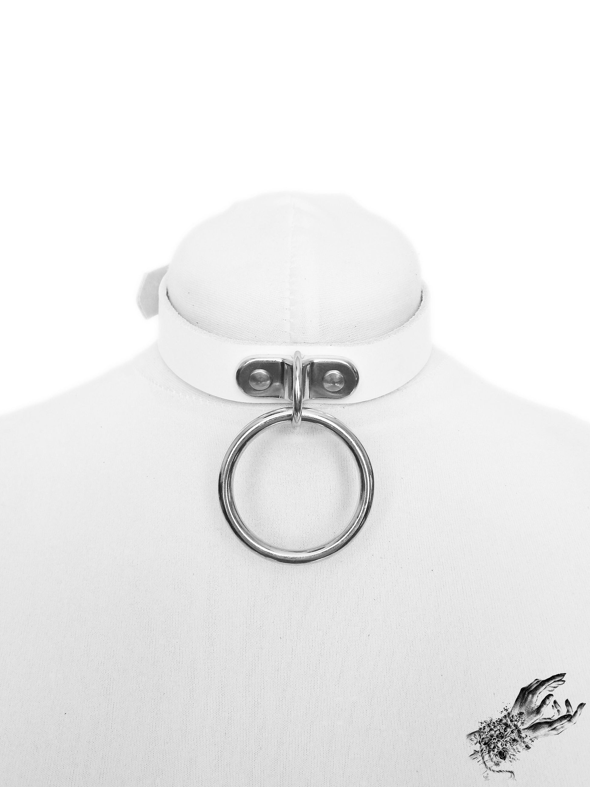 White Leather D and O Ring Choker - 8th Sin