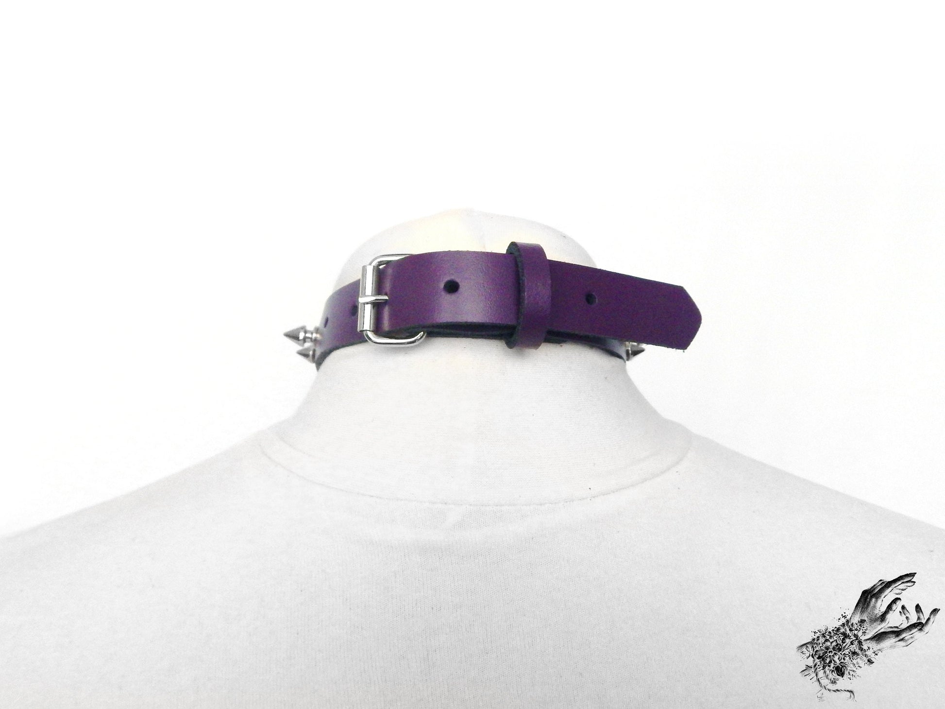 Purple Leather Studded D and O Ring Choker - 8th Sin