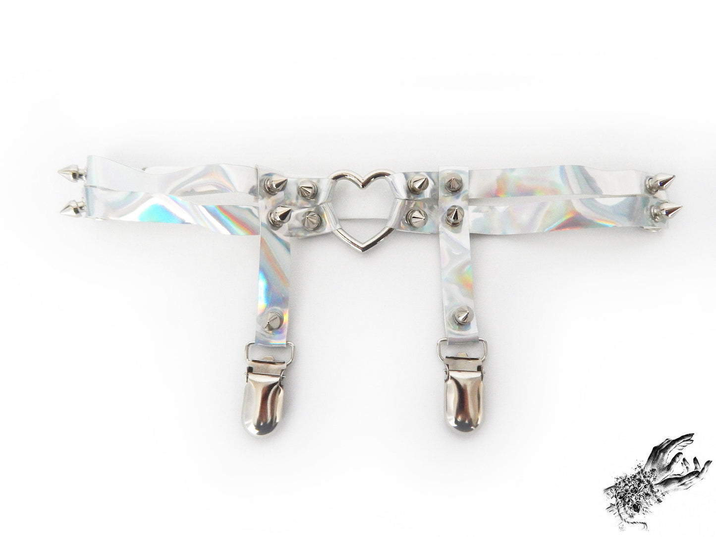 Holographic Silver Heart Ring Garter