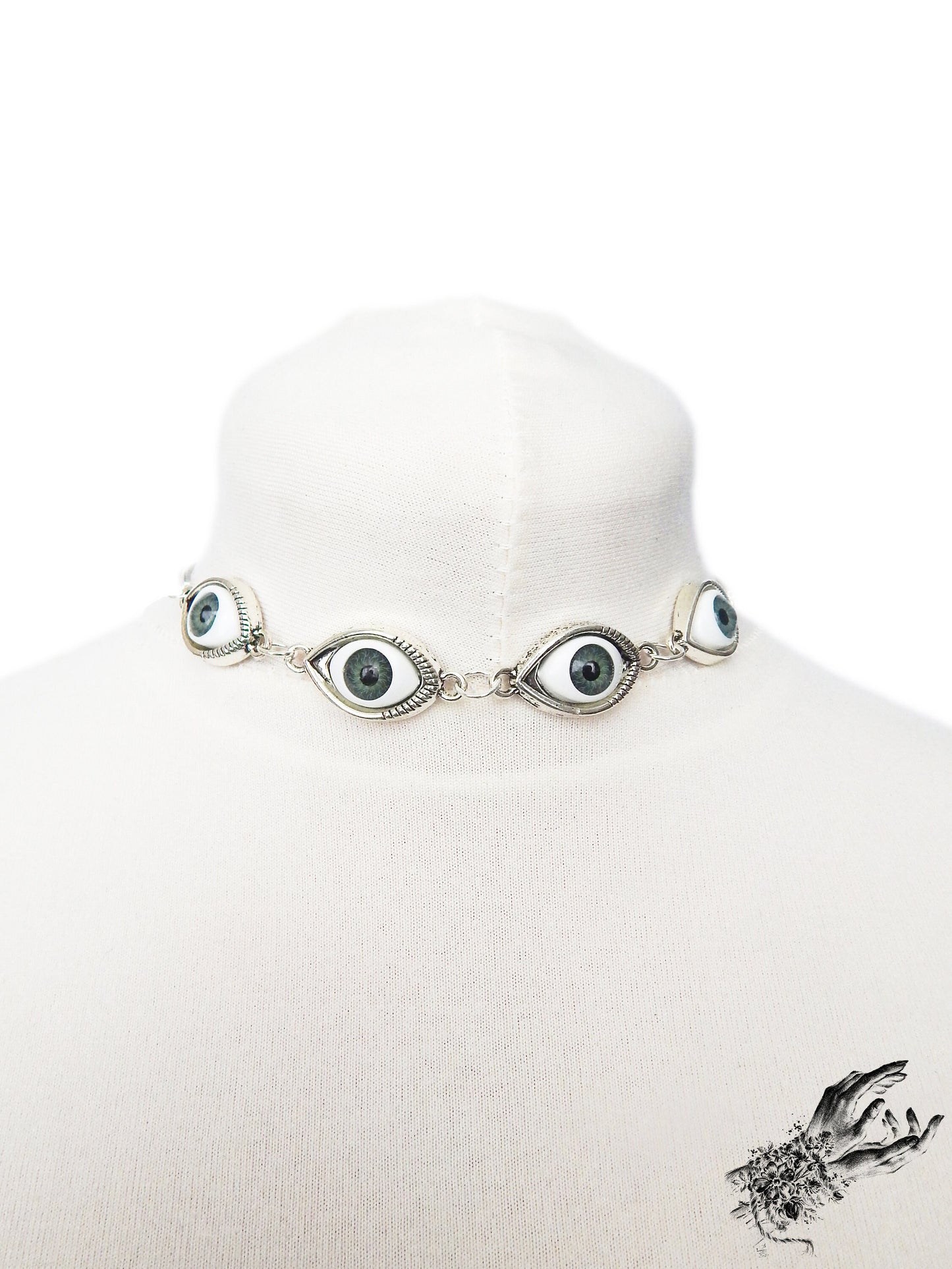 Antique Silver Evil Eye Choker Necklace
