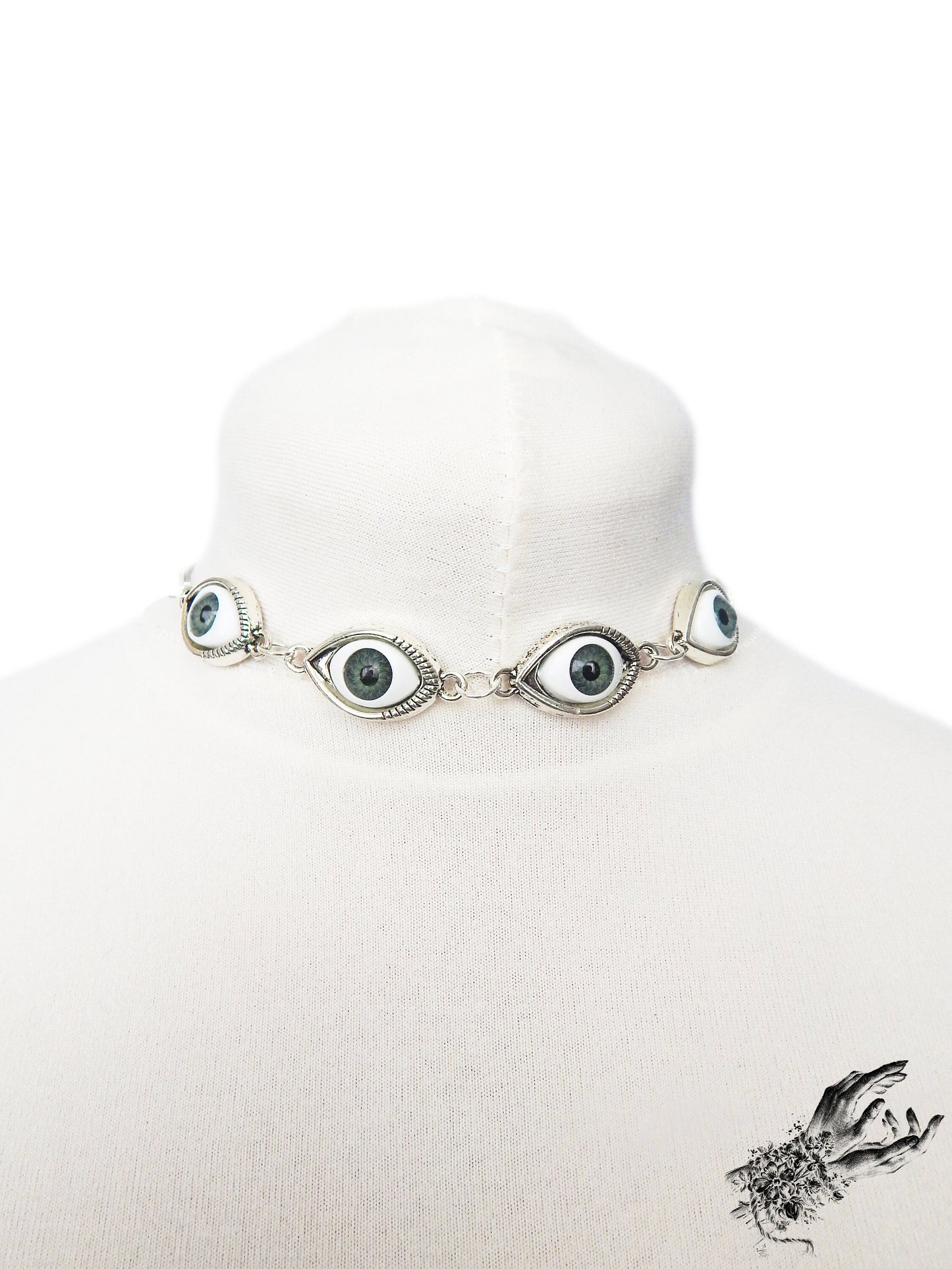 Antique Silver Evil Eye Choker Necklace - 8th Sin