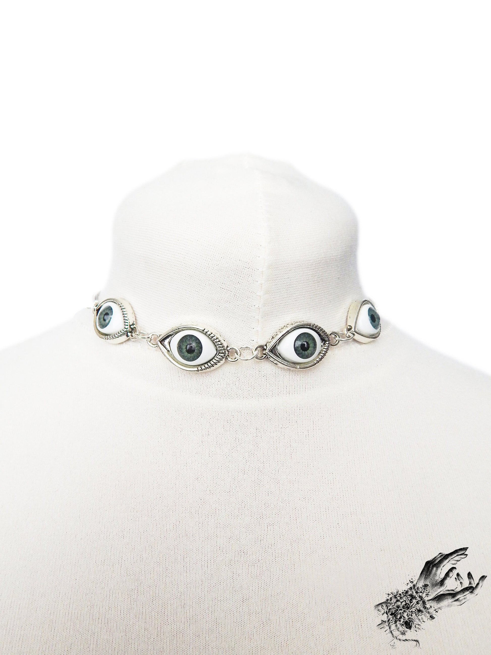 Antique Silver Evil Eye Choker Necklace - 8th Sin