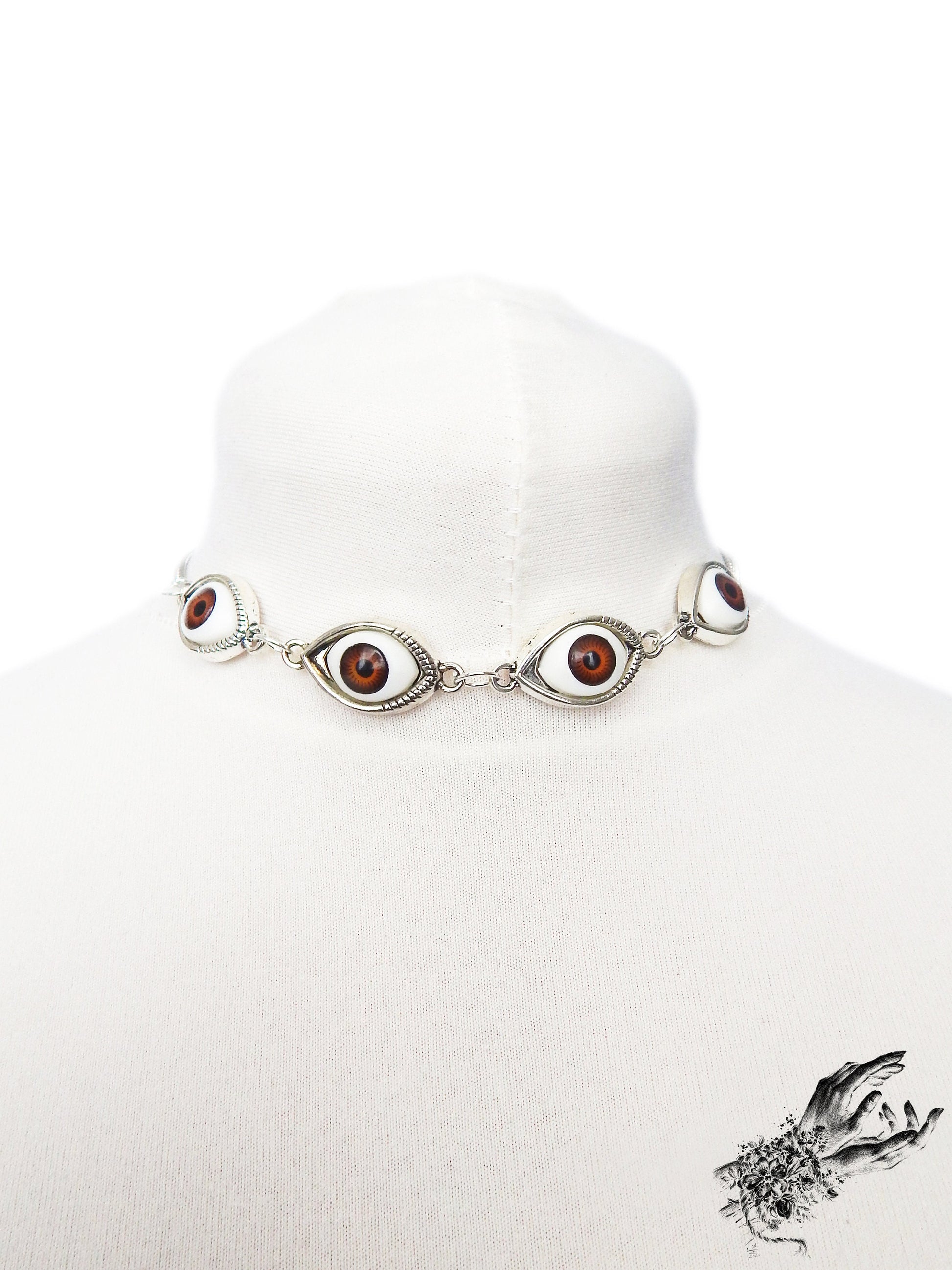 Antique Silver Evil Eye Choker Necklace - 8th Sin