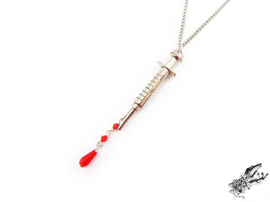 Antique Silver Syringe Necklace - 8th Sin