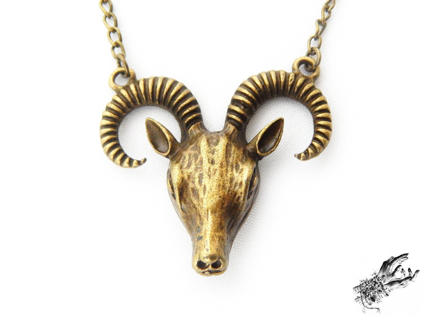 Antique Bronze Ram Skull Necklace