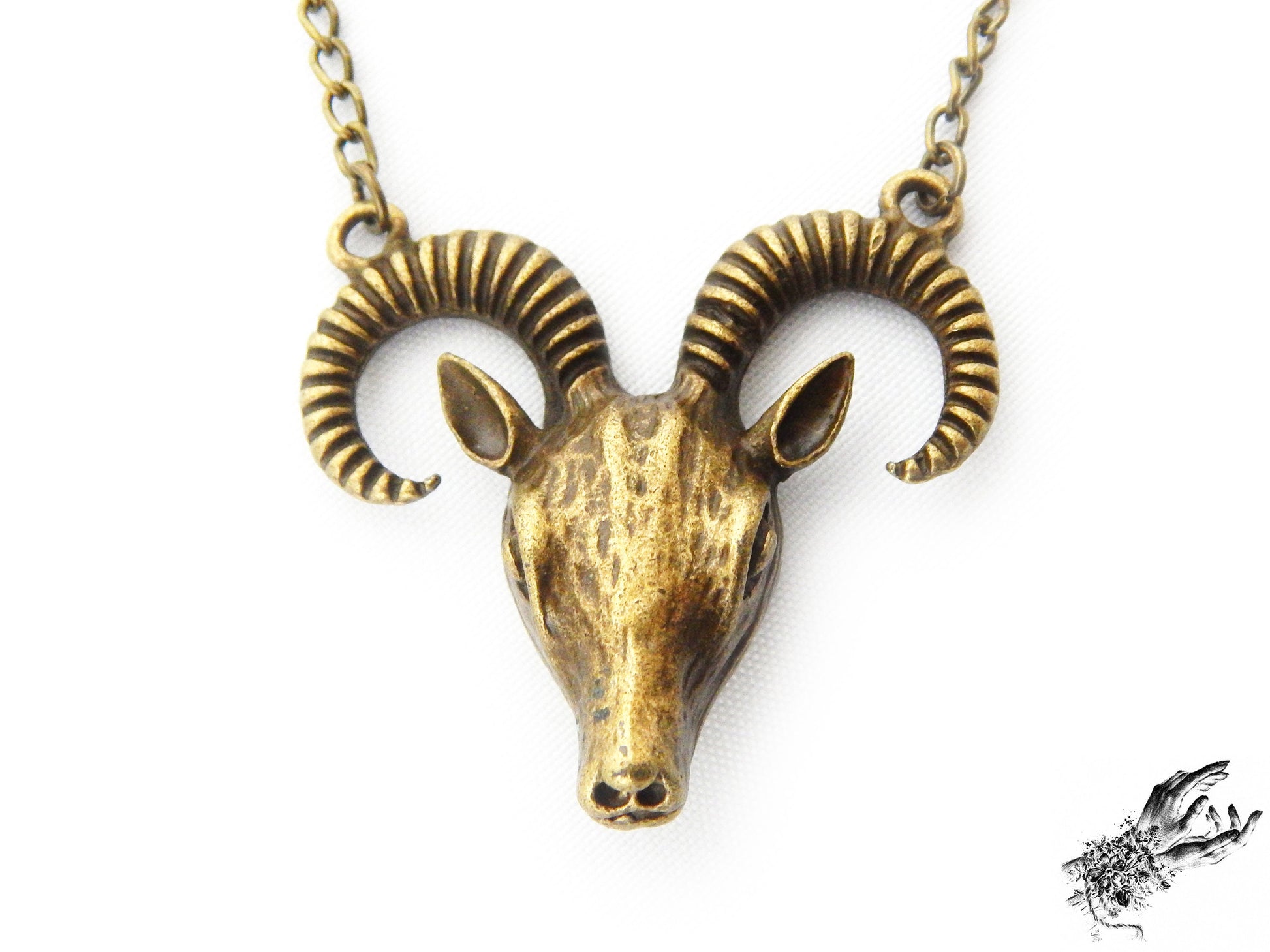 Antique Bronze Ram Skull Necklace - 8th Sin