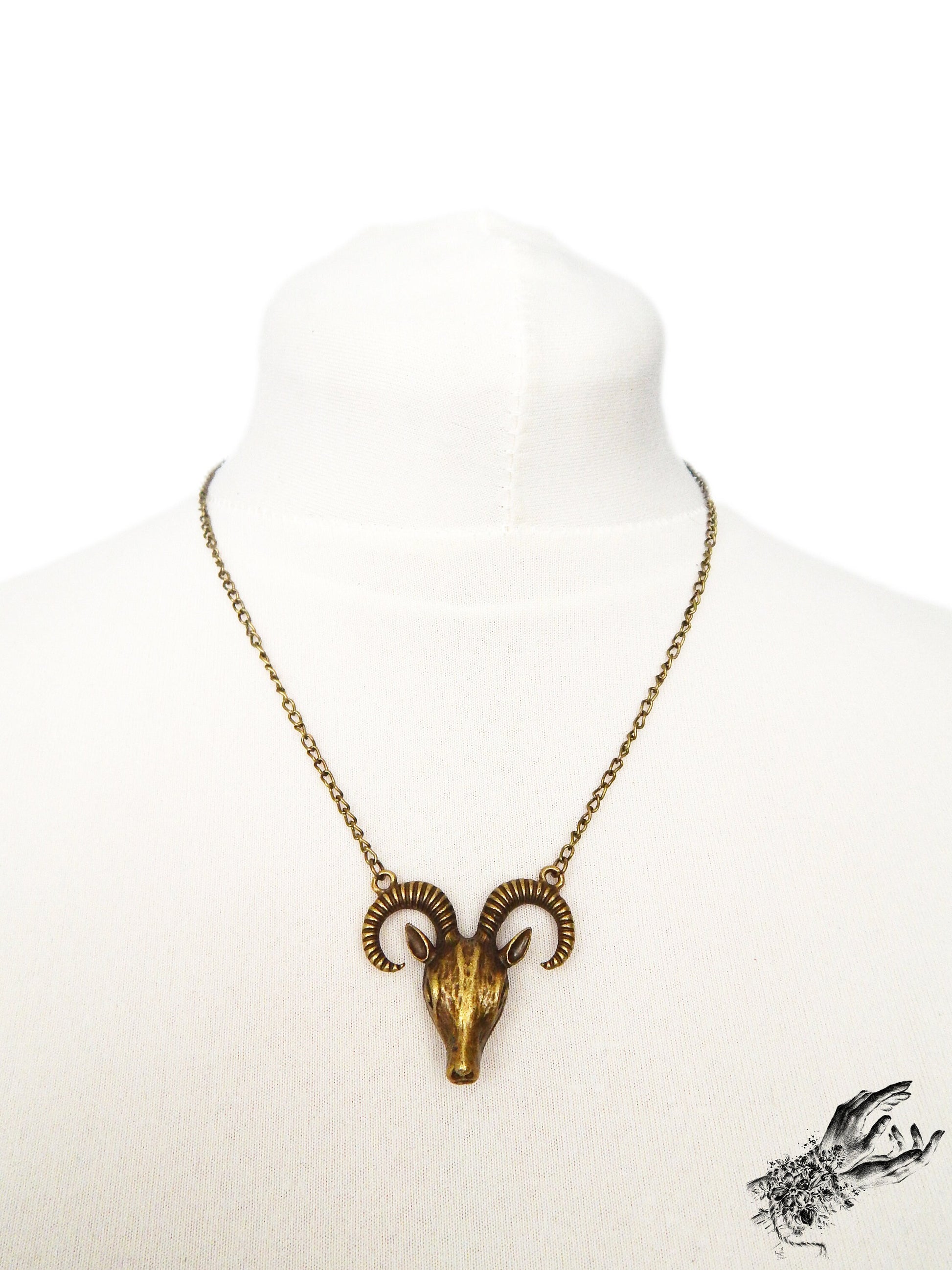 Antique Bronze Ram Skull Necklace - 8th Sin