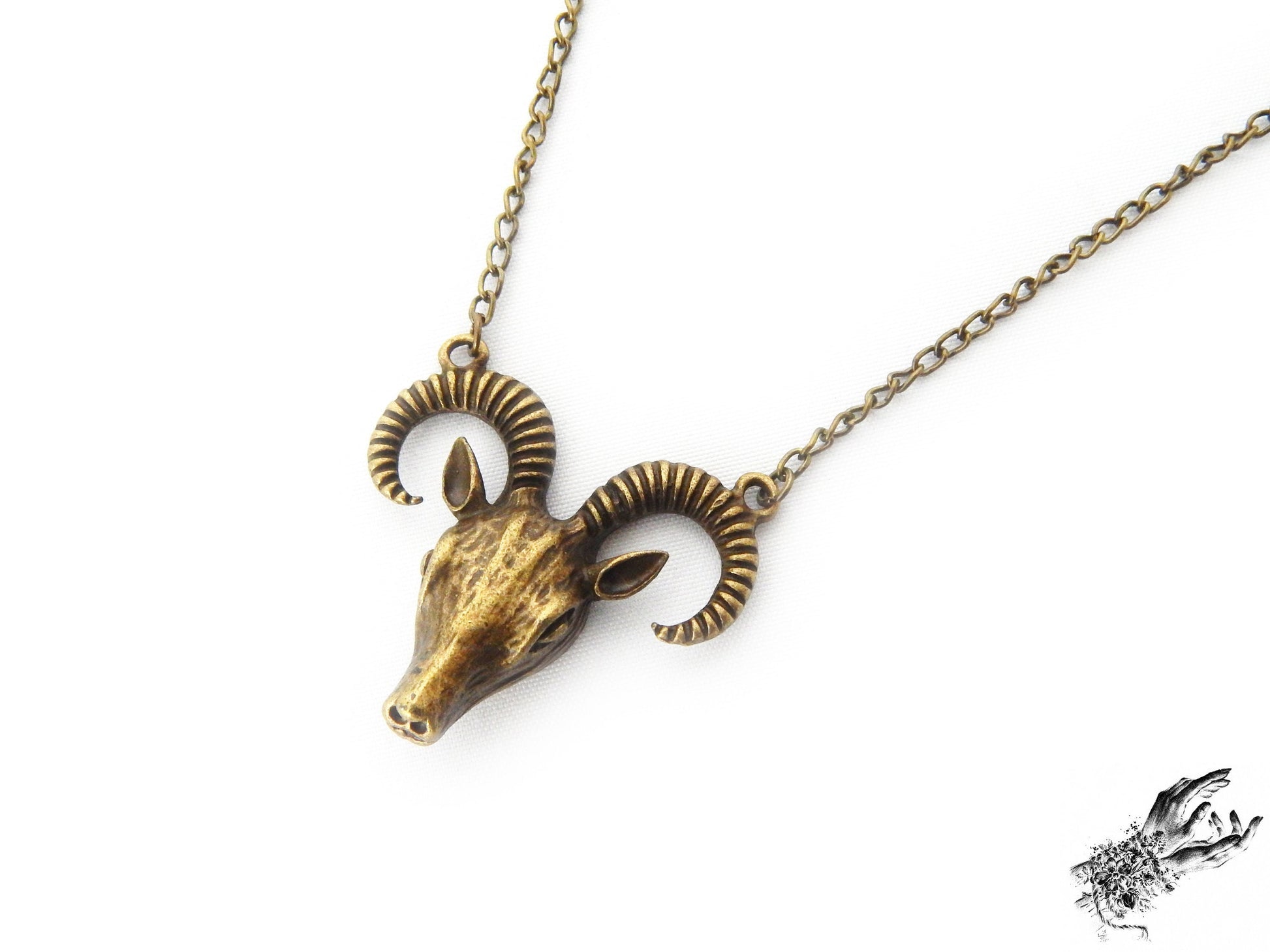 Antique Bronze Ram Skull Necklace - 8th Sin
