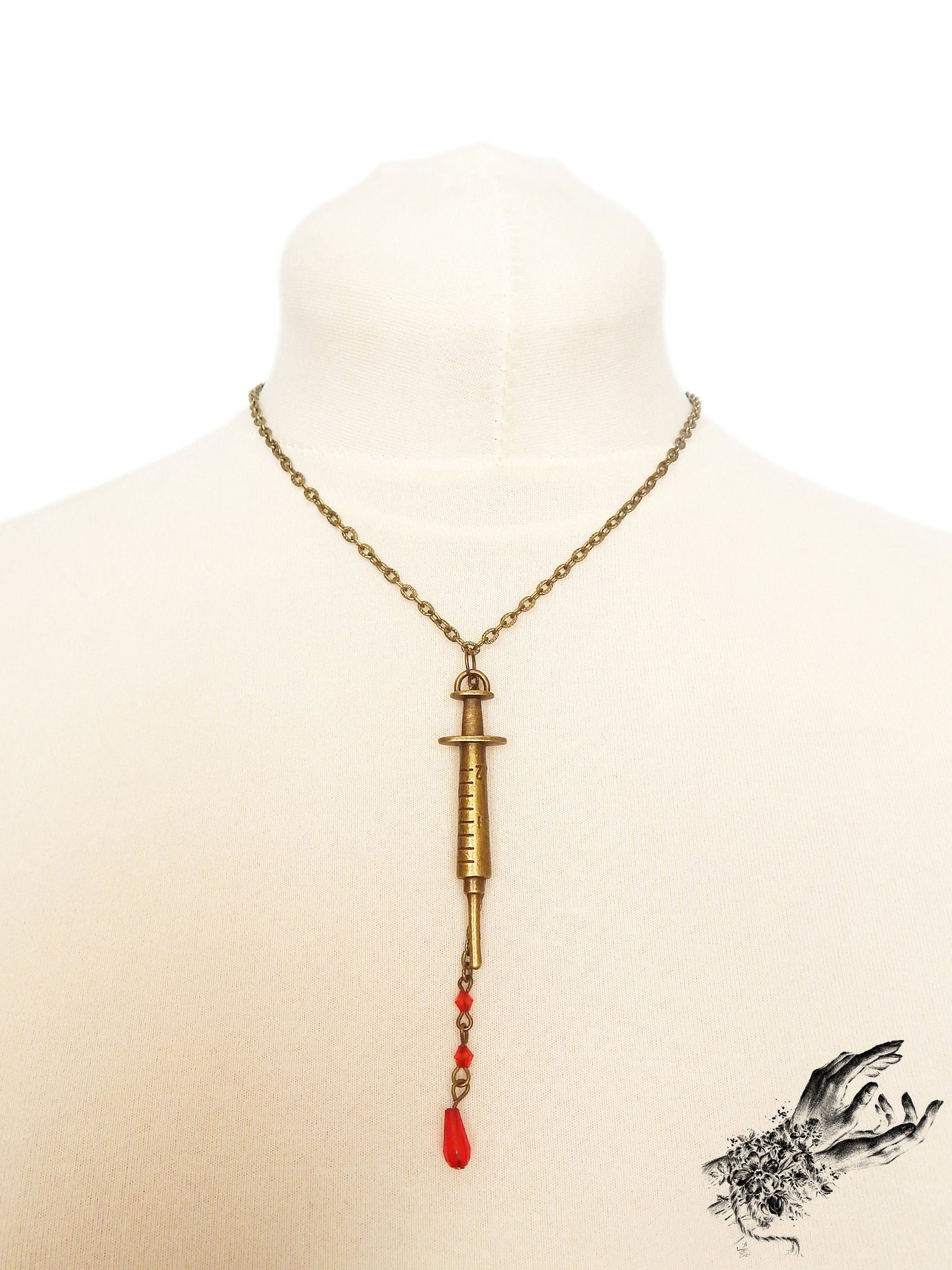 Antique Bronze Syringe Necklace - 8th Sin