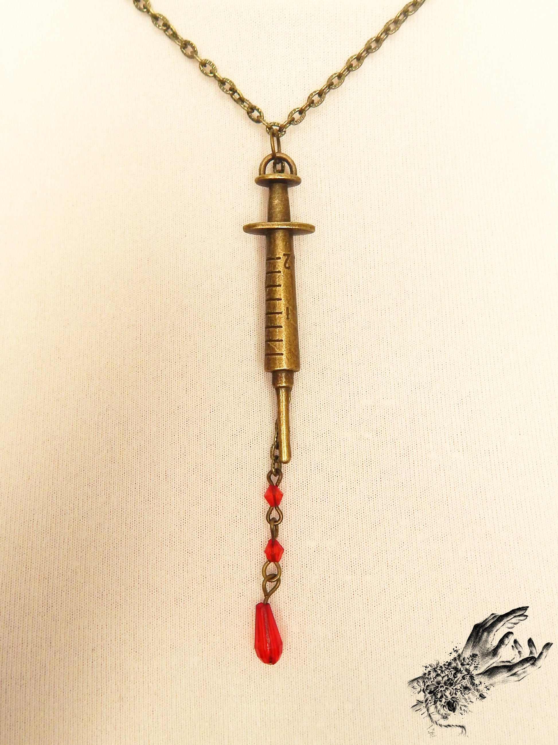 Antique Bronze Syringe Necklace - 8th Sin