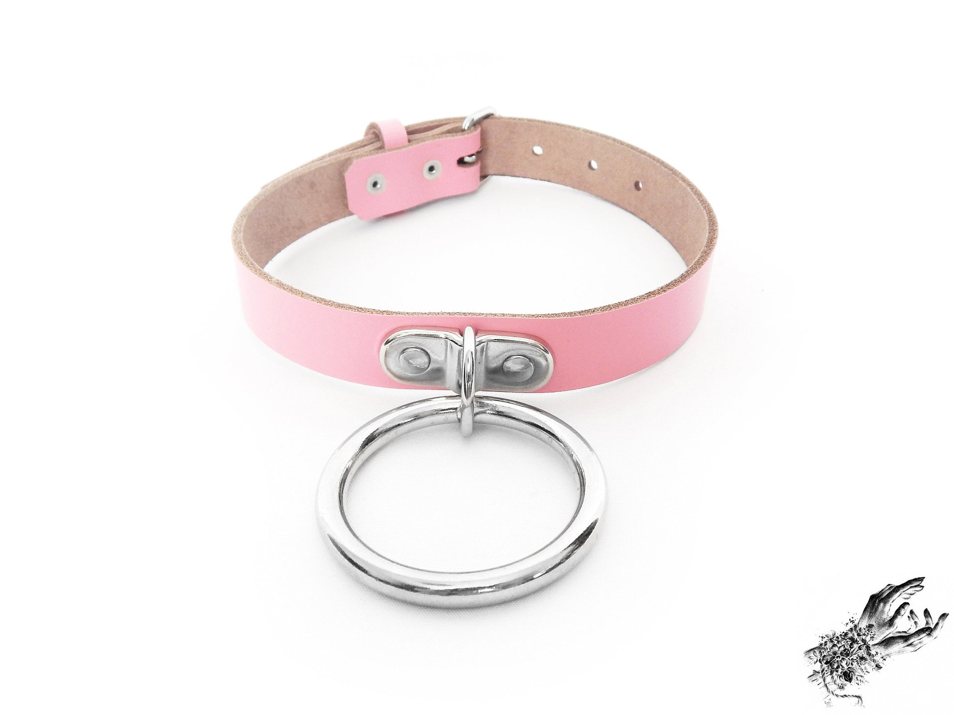Pink Leather D and O Ring Choker - 8th Sin