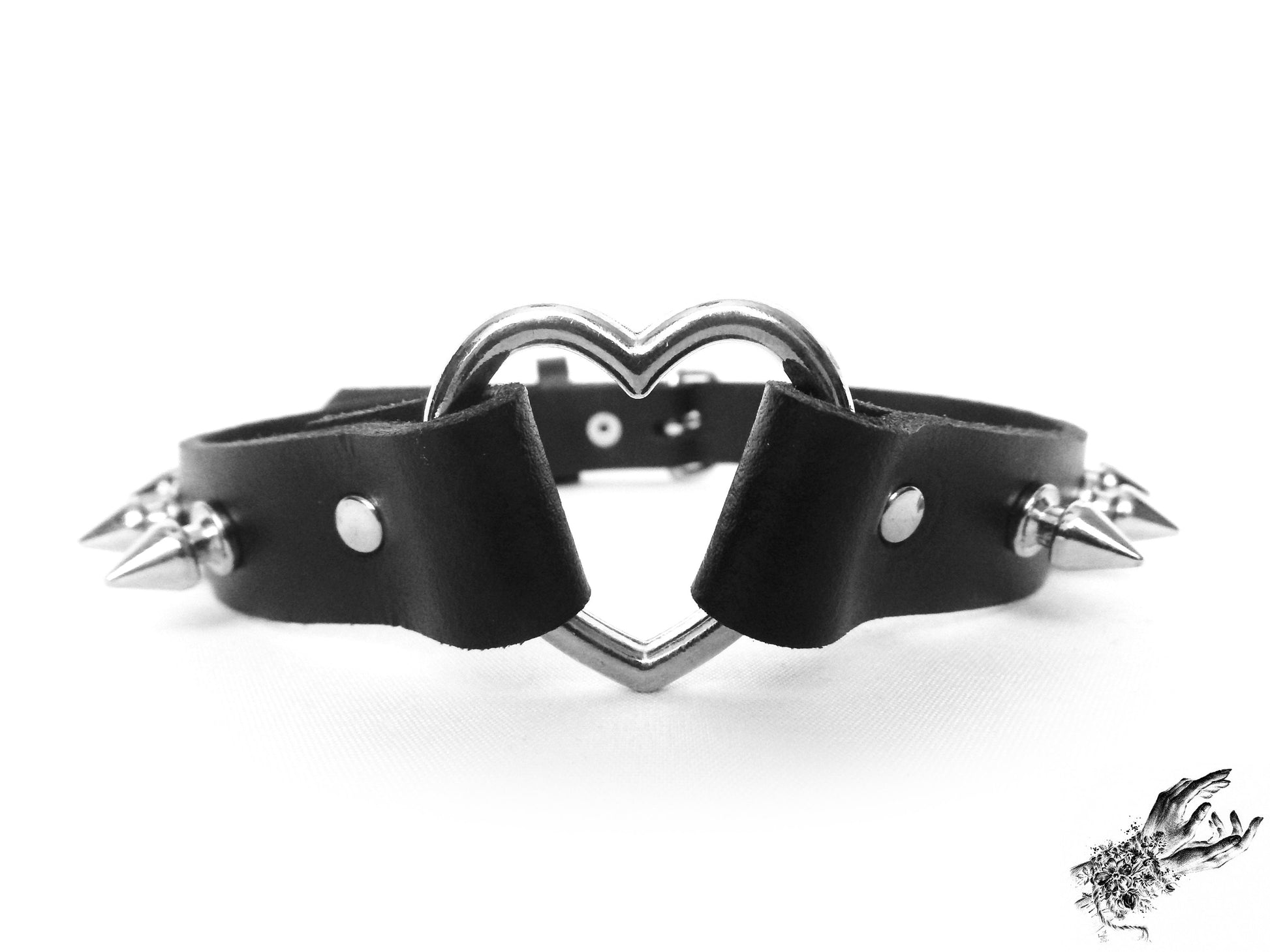 Black Studded Heart Ring Choker - 8th Sin