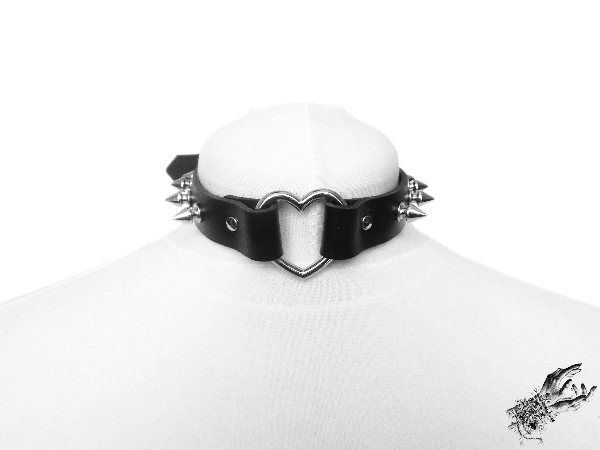 Black Studded Heart Ring Choker - 8th Sin