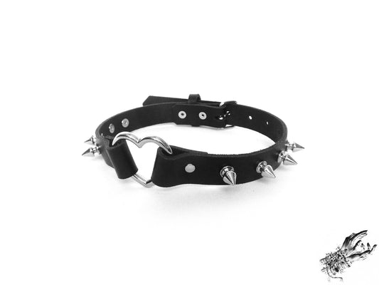 Black Studded Heart Ring Choker - 8th Sin