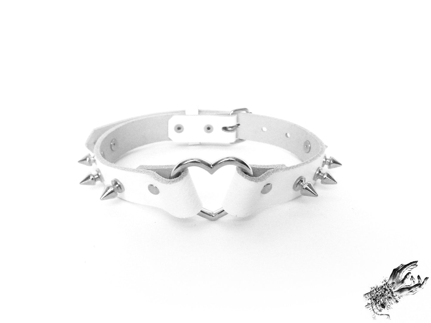 White Studded Heart Ring Choker
