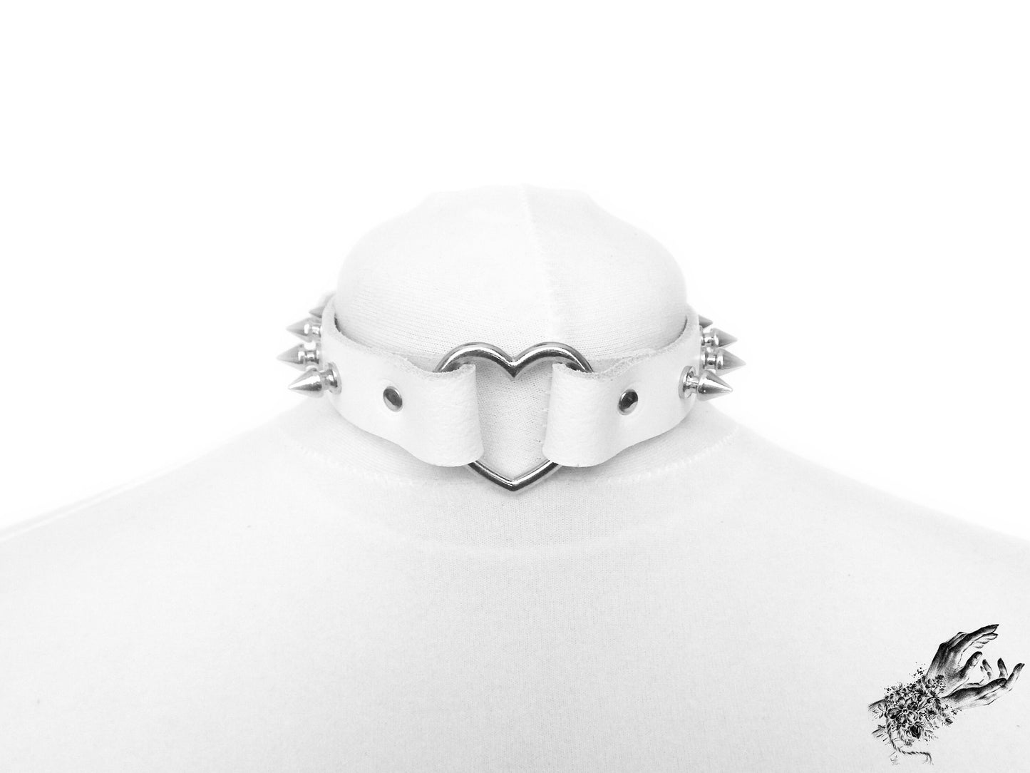White Studded Heart Ring Choker