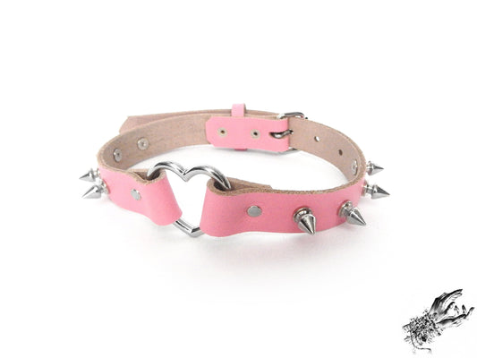 Pink Studded Heart Ring Choker