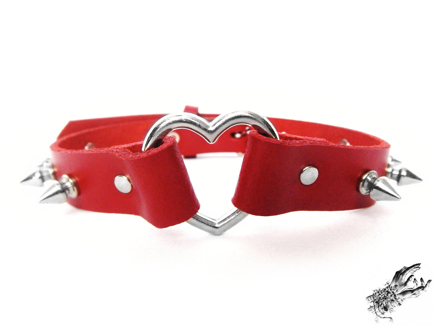 Red Studded Heart Ring Choker