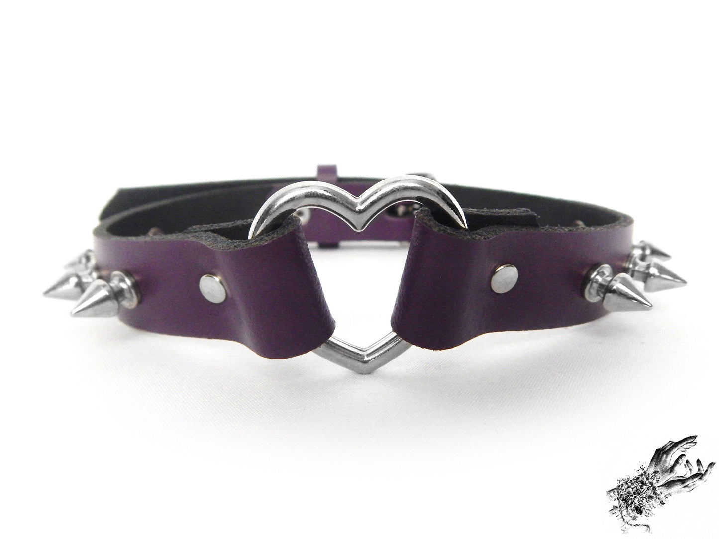 Purple Studded Heart Ring Choker