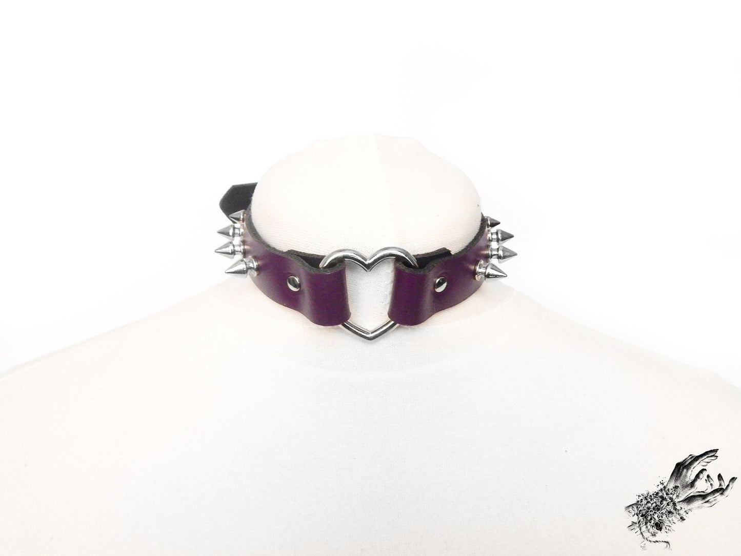 Purple Studded Heart Ring Choker