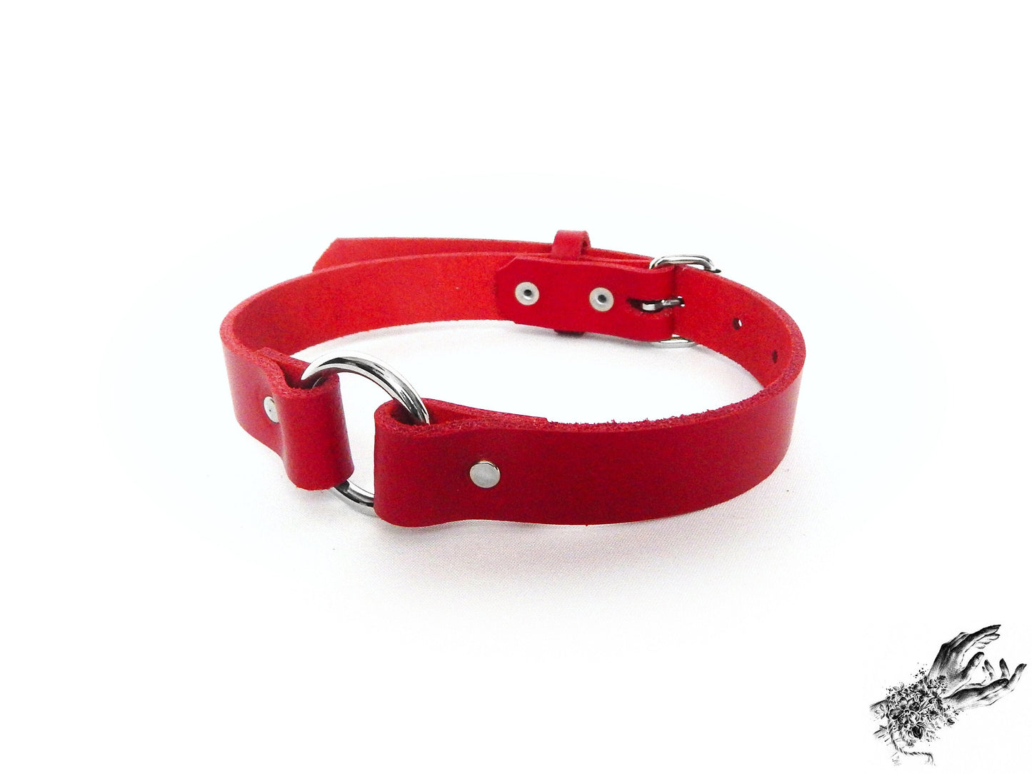 Red Leather O Ring Choker