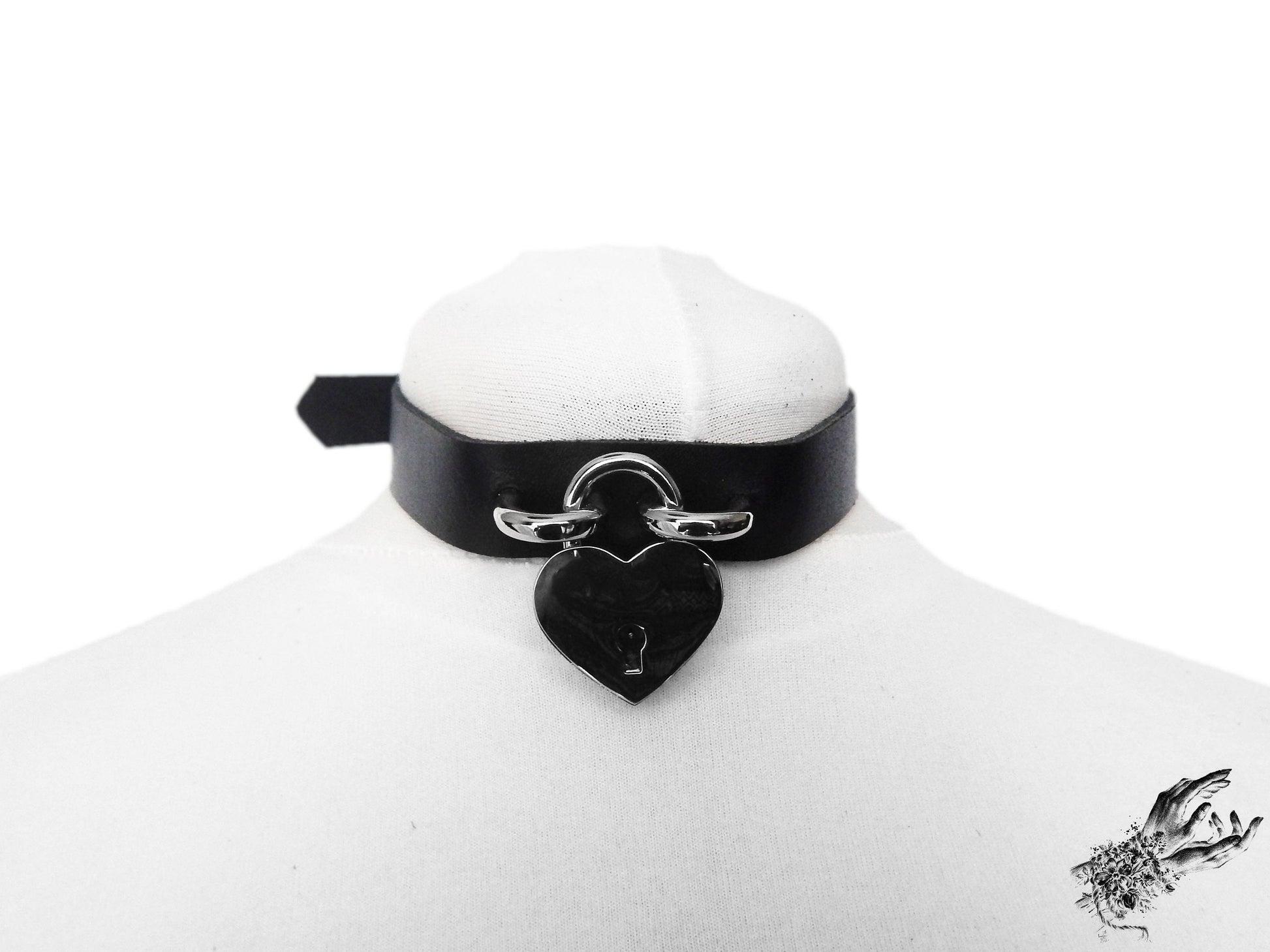 Black Heart Padlock Choker with Key - 8th Sin