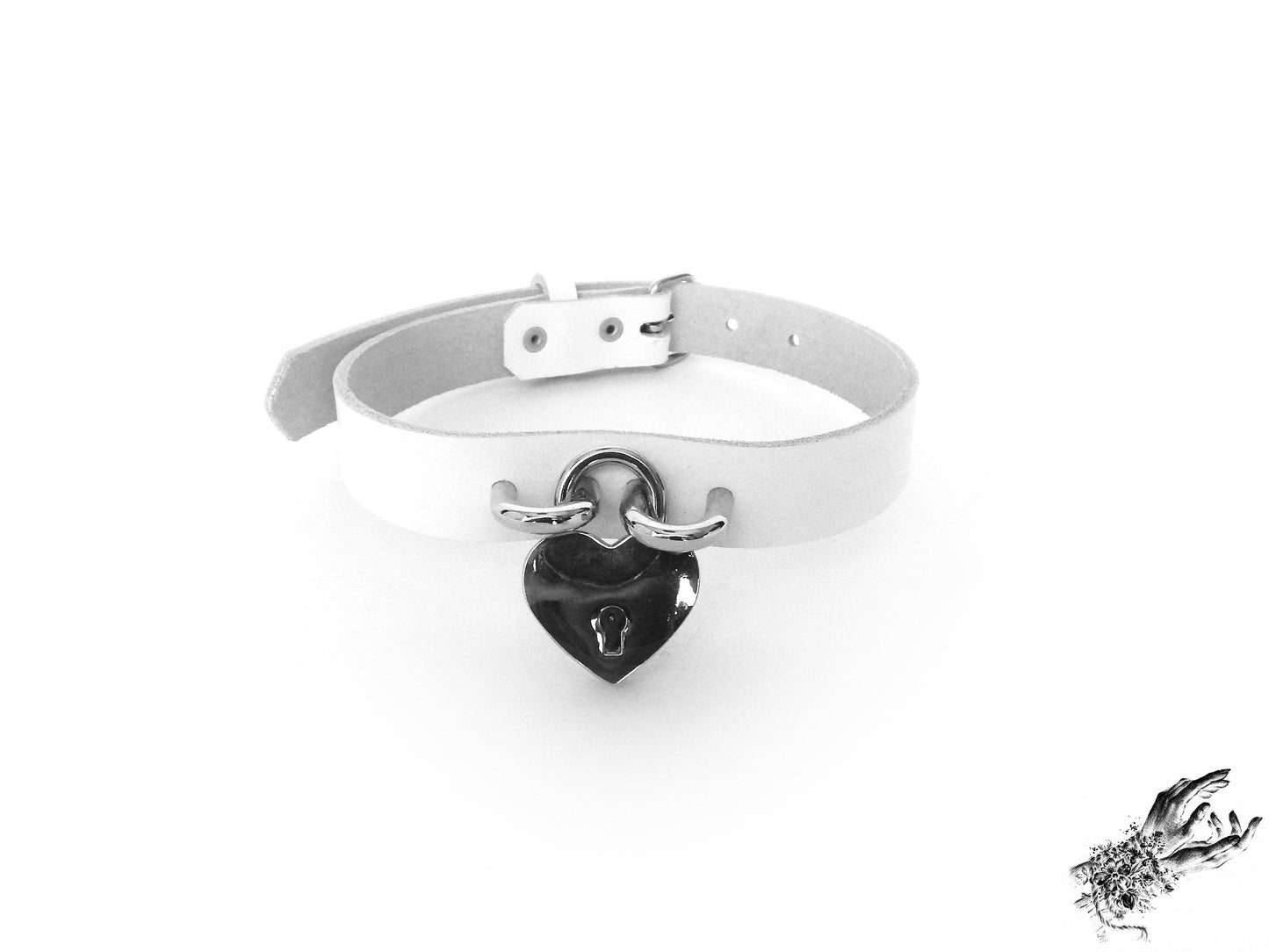 White Heart Padlock Choker with Key