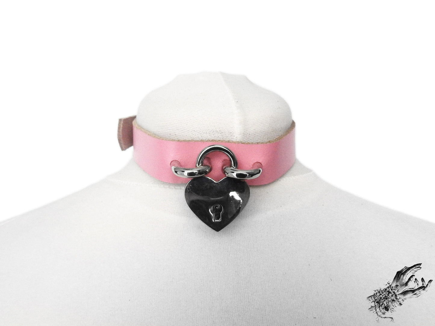 Pink Heart Padlock Choker with Key