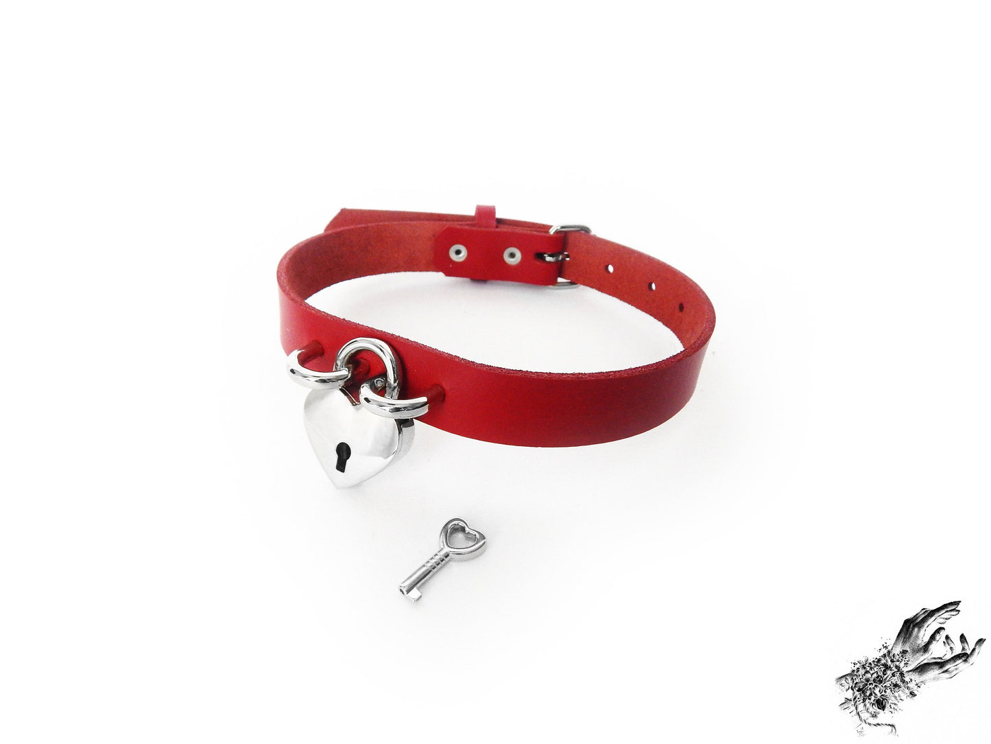 Red Heart Padlock Choker with Key