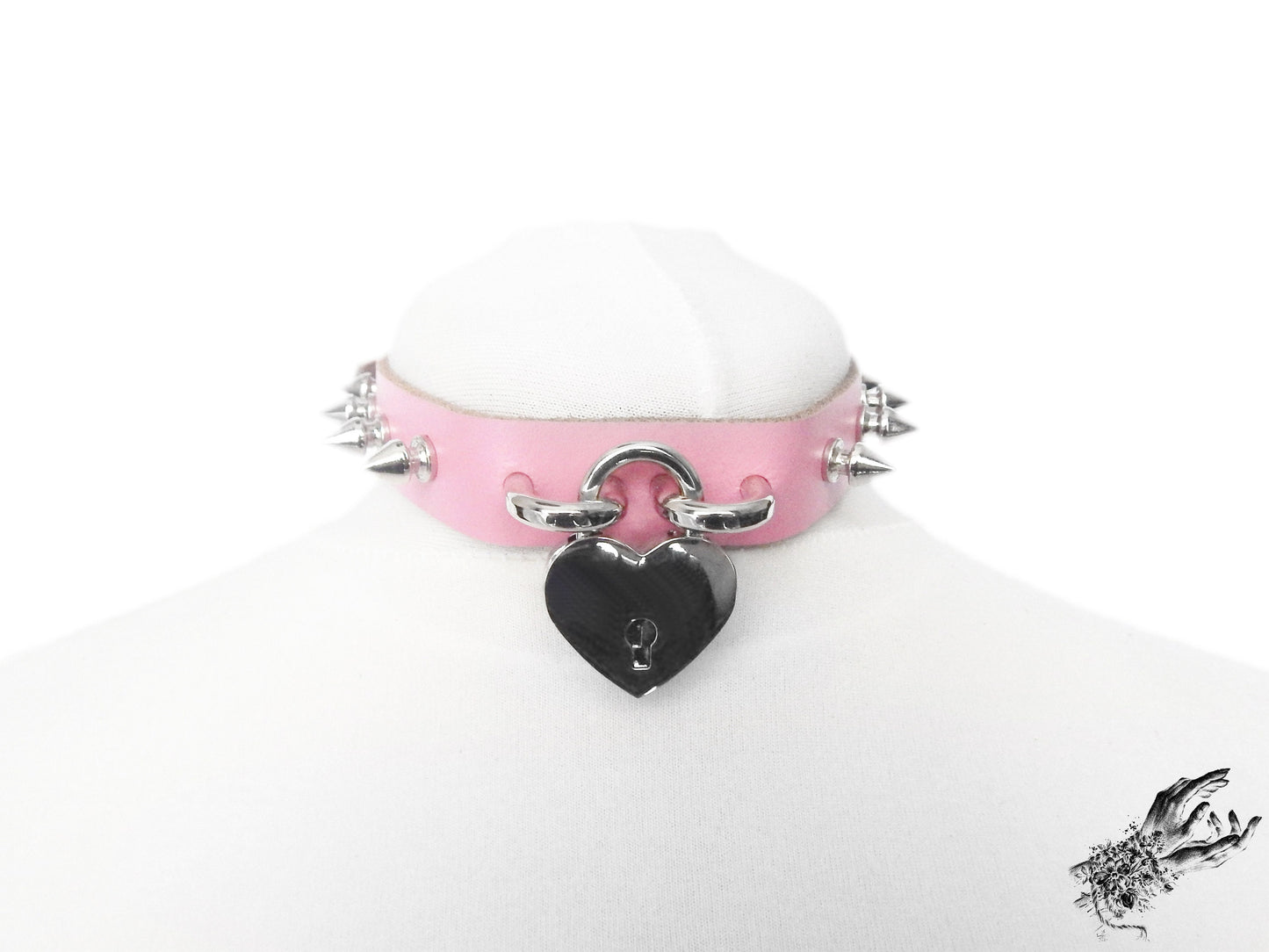 Pink Studded Heart Padlock Choker with Key