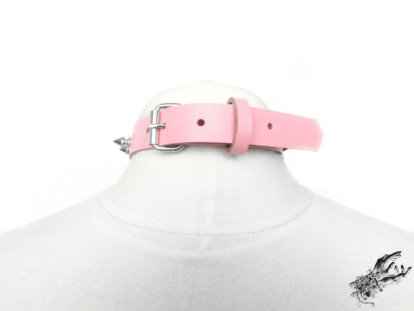 Pink Studded Heart Padlock Choker with Key