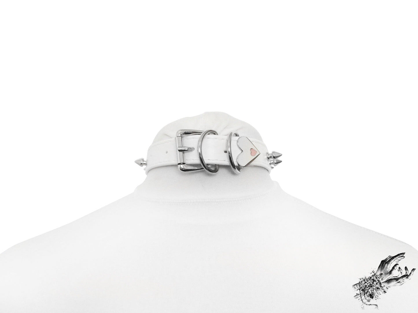 White Faux Leather Heart Ring Choker
